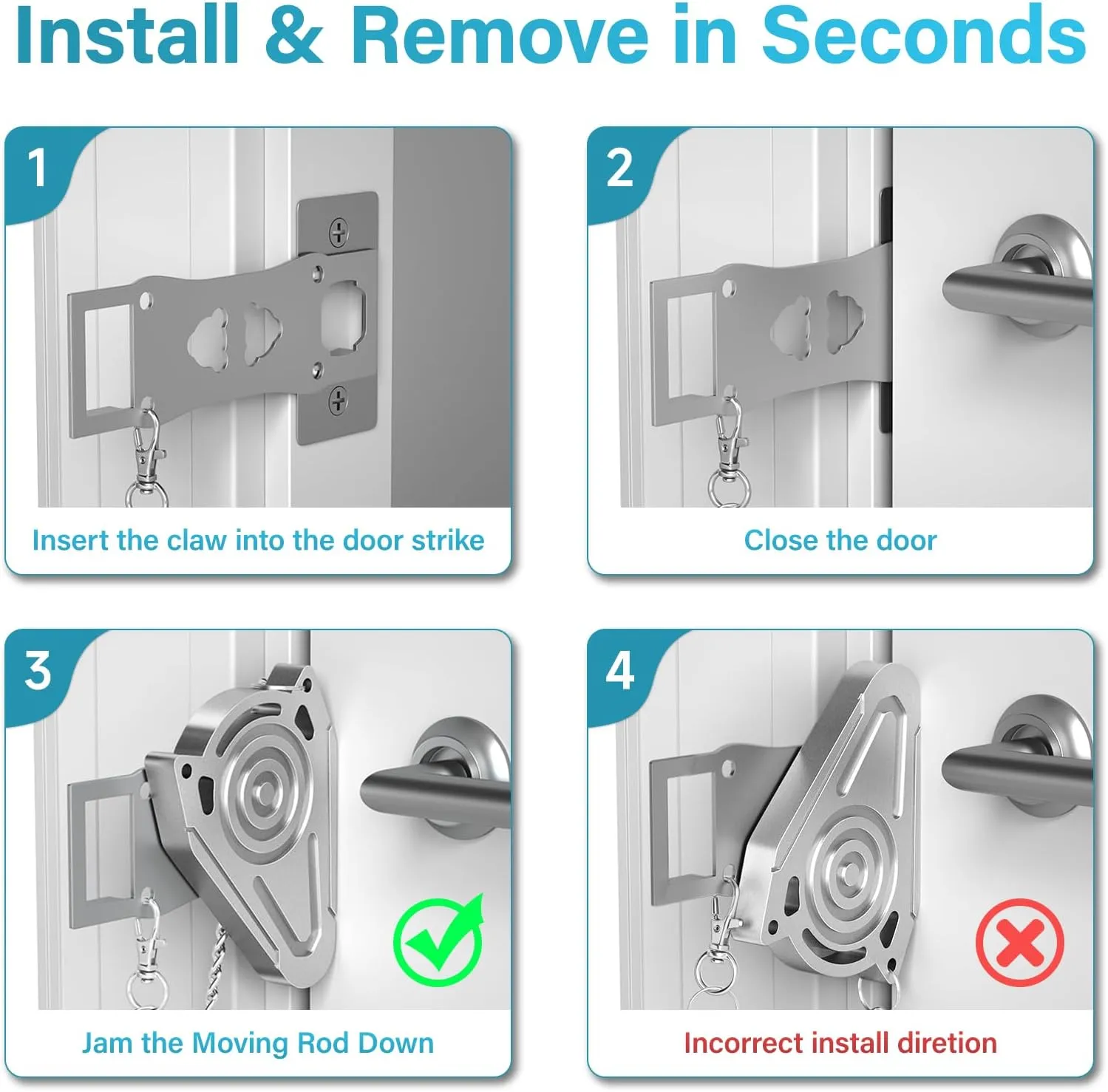 Metal Portable Door Lock for Travel Hotel Room Safety - Hotel Door Locks for Travelers Security, Extra Door Lock from Inside, Apartment Room Security Latches & Bolts Travel Essentials, Gray