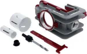 Milescraft 1338 Lock Mate PLUS – Self Clamping, Professional Door Lock Installation Kit, Door Lock Jig for Wood/Metal Doors with 1-3/8” and 1-3/4” Thickness. Bi-Metal Cobalt Hole Saws Included