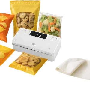 Mini Bag Sealer Heat Seal Machine – 5 Adjustable Modes, 3000mAh USB Rechargeable Battery, Magnetic Attachment, Compact 2-in-1 Sealer and Cutter for Kids’ Snacks, Travel & Kitchen Food Storage (White)