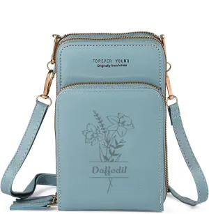 Mini Crossbody Bags for Women Custom Name Small Purse Personalized Birth Flower Womens Crossbody Wallet Cellphone Purse (Blue)