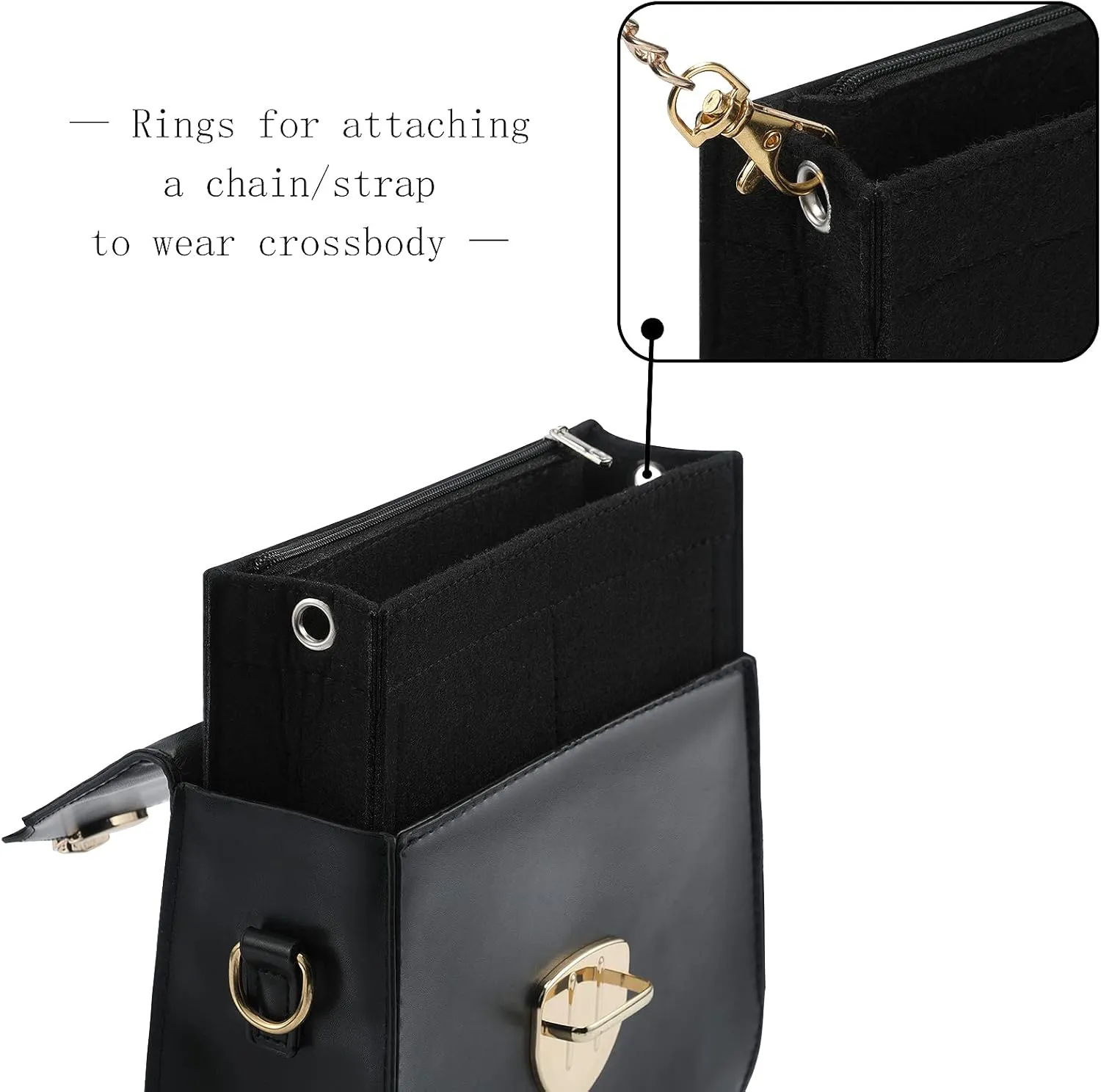 Mini Felt Purse Organizer Insert Small Tote Bag organizer with Zipper