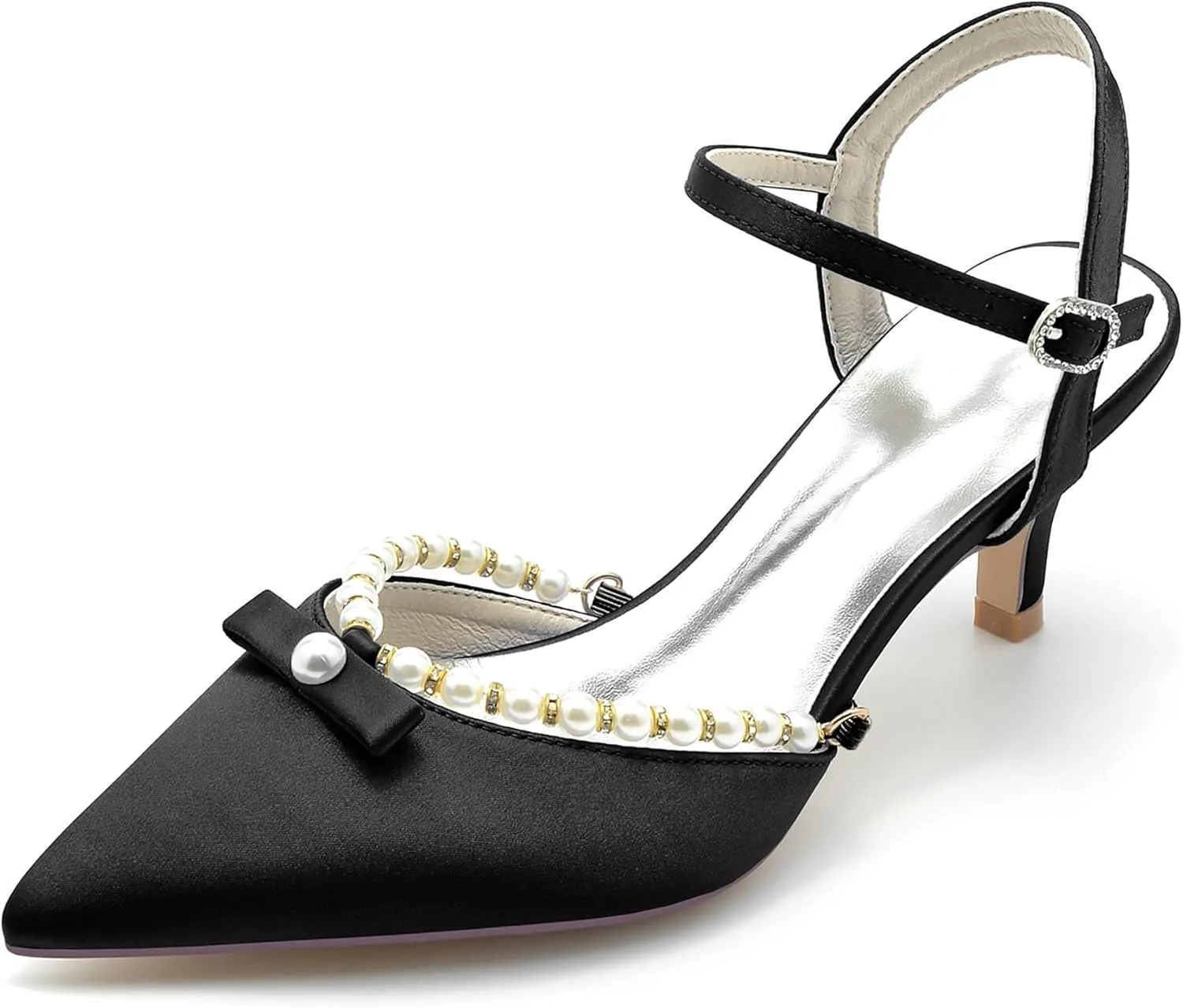 Minishion Womens Dressy Shoes for Wedding Slingback Low Heel Evening Formal Pumps Mules with Pearl BR038