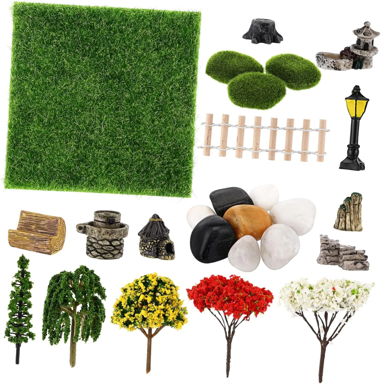 Mipcase 1 Set Mini Garden Landscape Decorations Tiny Artificial Trees Fake Grass and Rocks for Dollhouse Courtyard Micro Landscapes for Crafting Fairy Gardens