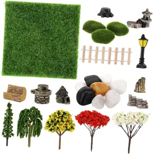 Mipcase 1 Set Mini Garden Landscape Decorations Tiny Artificial Trees Fake Grass and Rocks for Dollhouse Courtyard Micro Landscapes for Crafting Fairy Gardens
