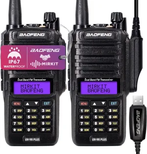 Mirkit 2X Baofeng UV-9R Plus MK1 (UV-82 3rd gen) Two Way Radio with Baofeng Programming Cable & 2200mAh Battery, IP67 Waterproof Long Range Walkie Talkie, 8W Max Power VHF/UHF 144-148/420-450mhz