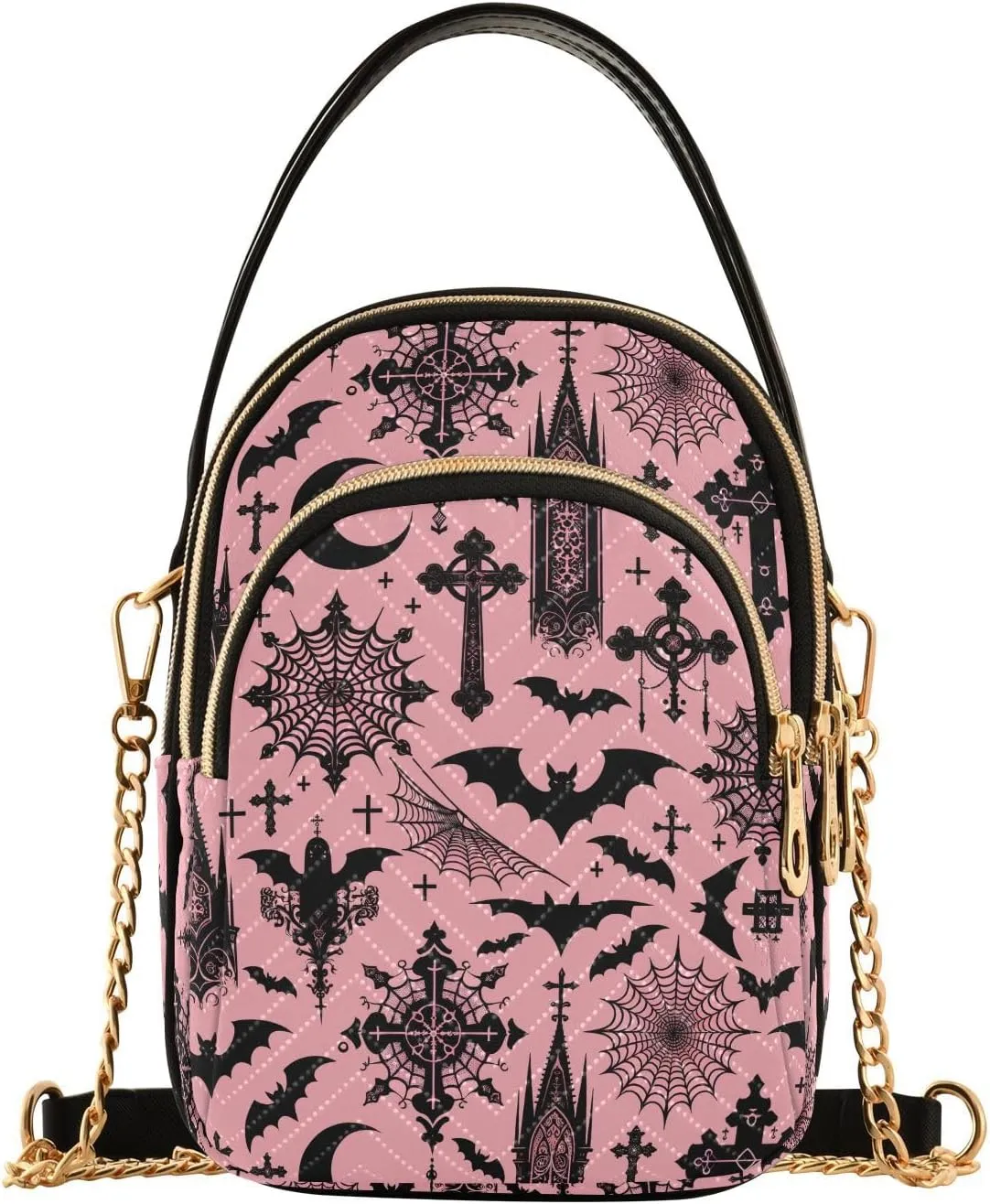 MNSRUU Quilted Crossbody Bags for Women Trendy, Women's Crossbody Handbags Goth Skull Travel Cell Phone Purses Bags