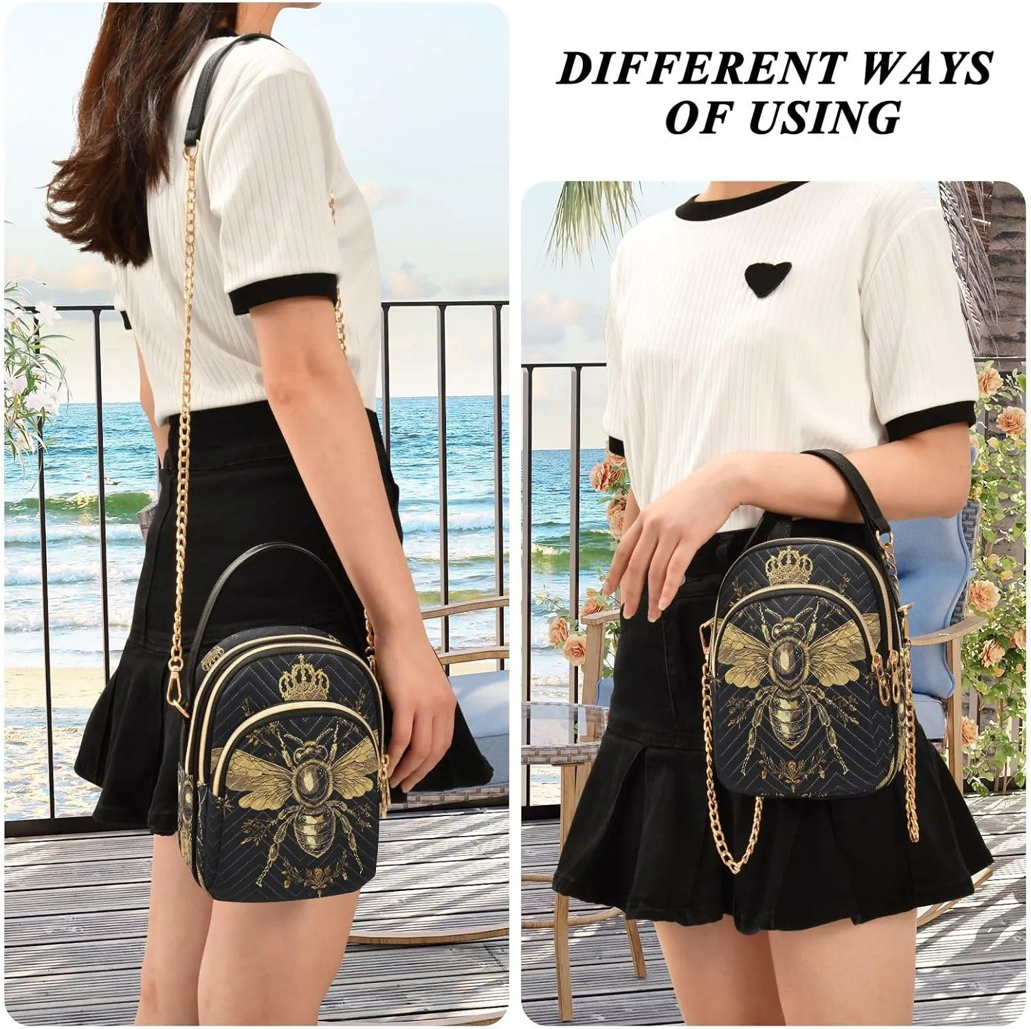 MNSRUU Quilted Crossbody Bags for Women Trendy, Women's Crossbody Handbags Goth Skull Travel Cell Phone Purses Bags