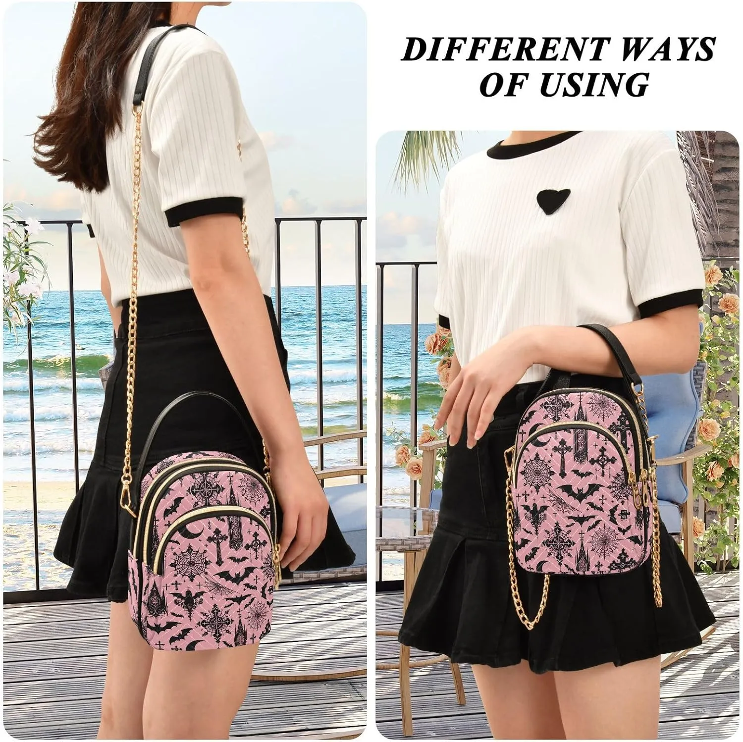 MNSRUU Quilted Crossbody Bags for Women Trendy, Women's Crossbody Handbags Goth Skull Travel Cell Phone Purses Bags