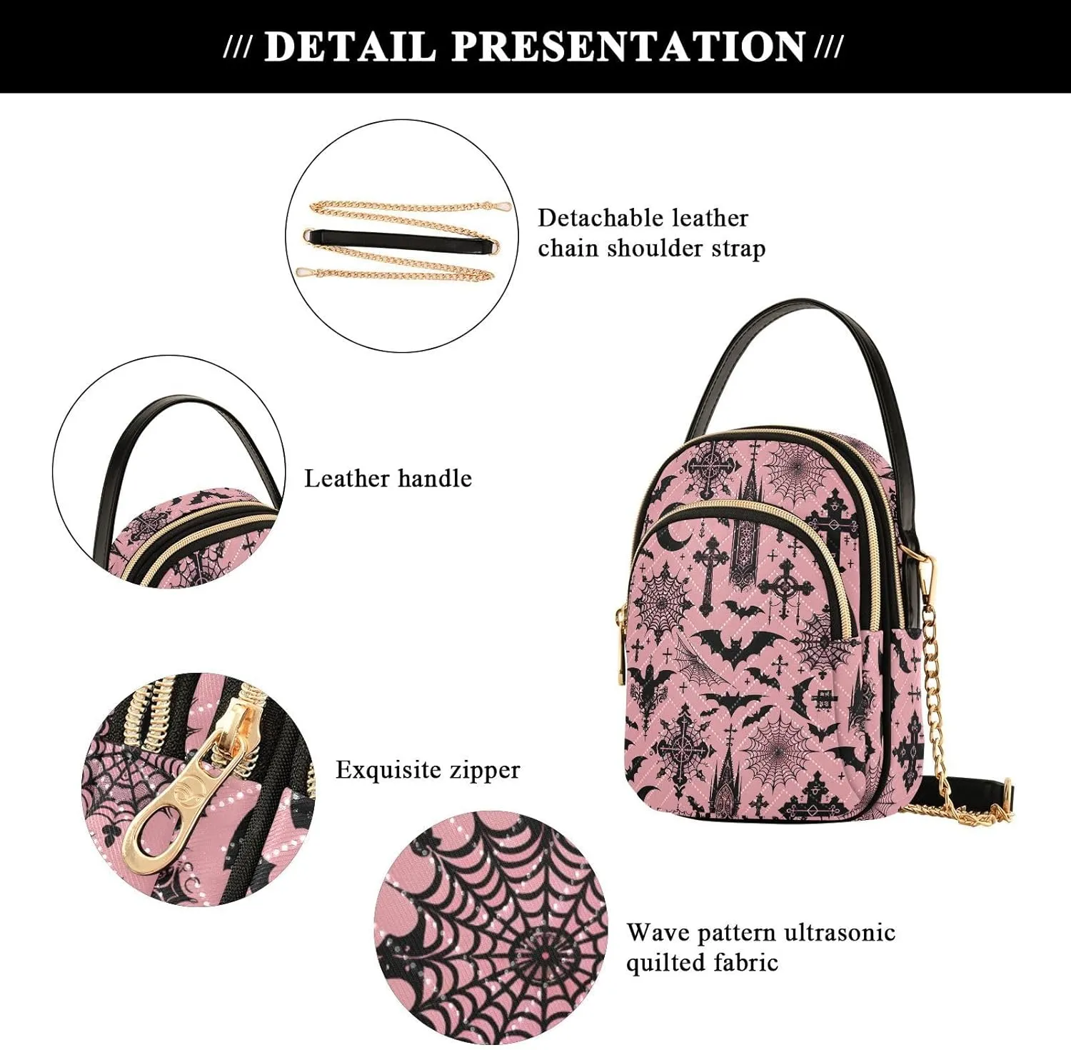 MNSRUU Quilted Crossbody Bags for Women Trendy, Women's Crossbody Handbags Goth Skull Travel Cell Phone Purses Bags