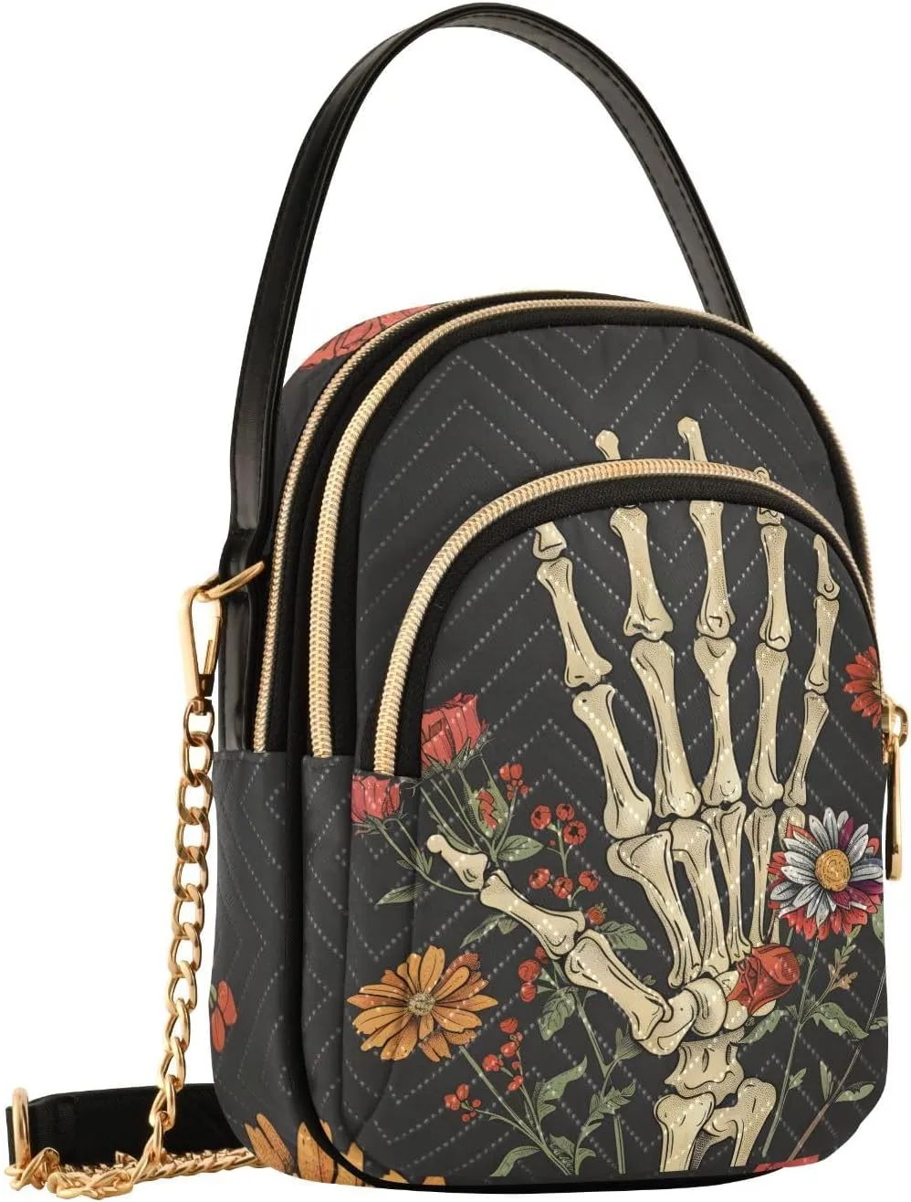 MNSRUU Quilted Crossbody Bags for Women Trendy, Women's Crossbody Handbags Gothic Bats Travel Cell Phone Purses Bags