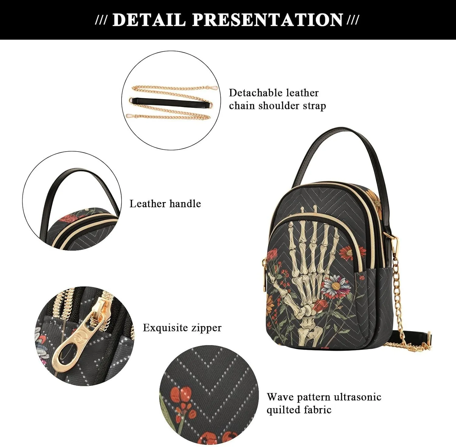 MNSRUU Quilted Crossbody Bags for Women Trendy, Women's Crossbody Handbags Gothic Bats Travel Cell Phone Purses Bags