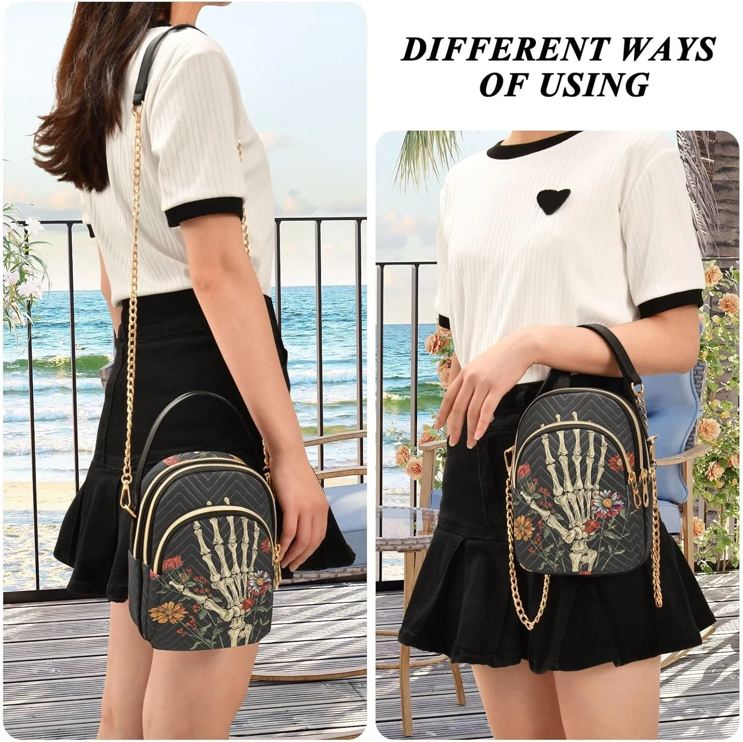 MNSRUU Quilted Crossbody Bags for Women Trendy, Women's Crossbody Handbags Gothic Bats Travel Cell Phone Purses Bags