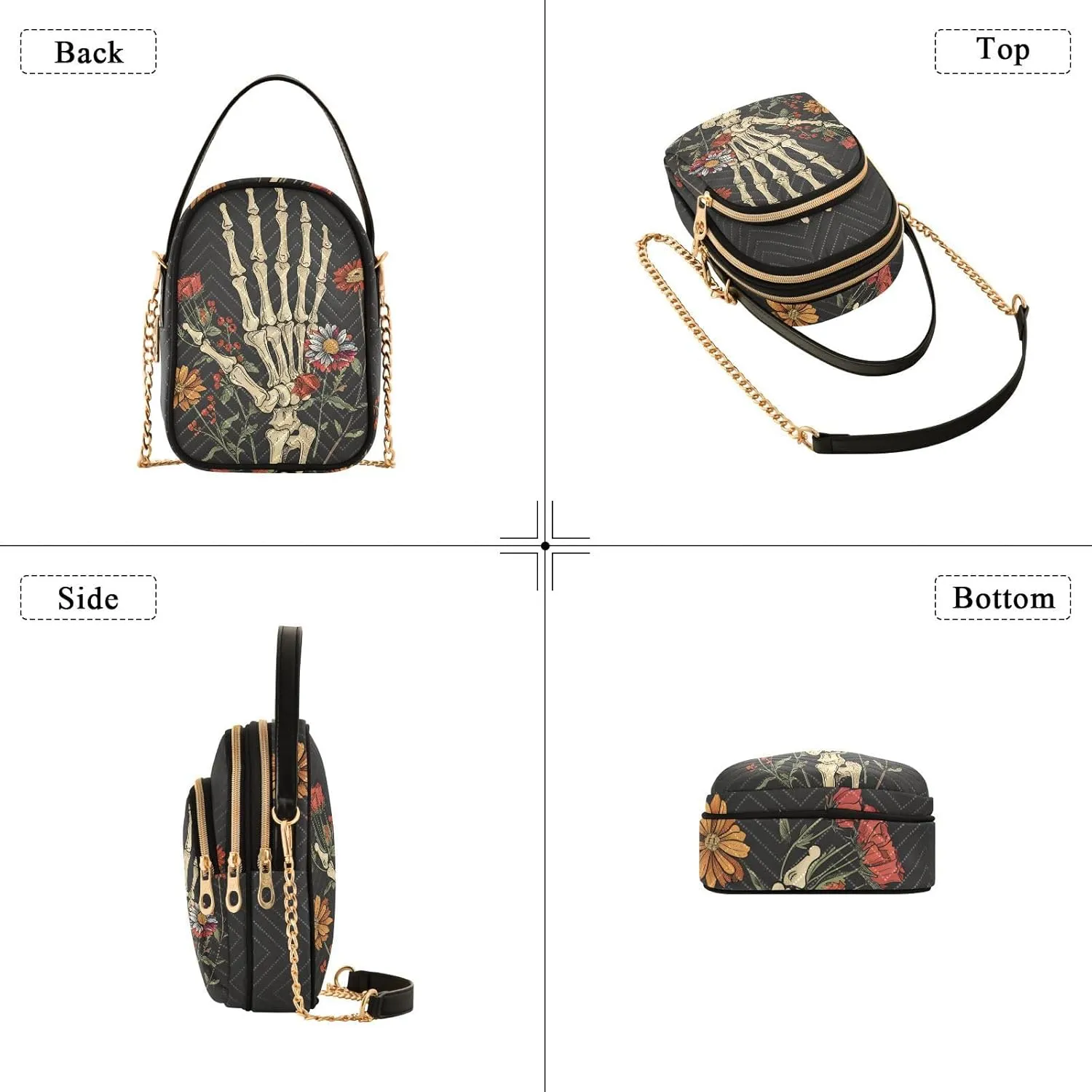 MNSRUU Quilted Crossbody Bags for Women Trendy, Women's Crossbody Handbags Gothic Bats Travel Cell Phone Purses Bags