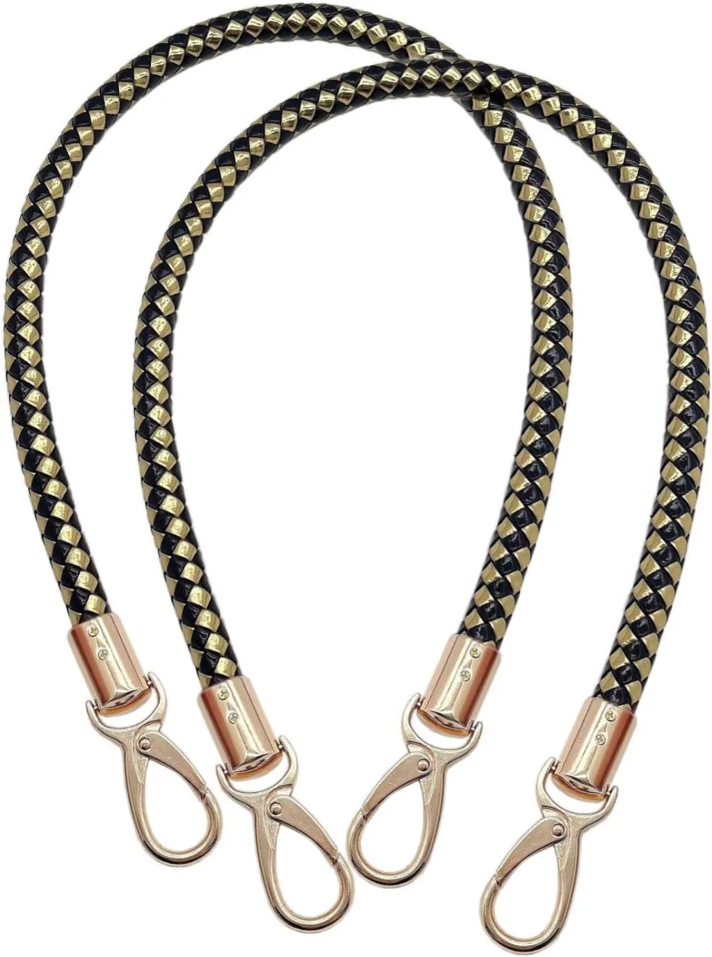 Model Worker 2 PCS 23.6" PU Leather Braided Purse Strap Accessories Purse Clutches Handles Replacement Straps with Gold Metal Buckles (Black Gold)