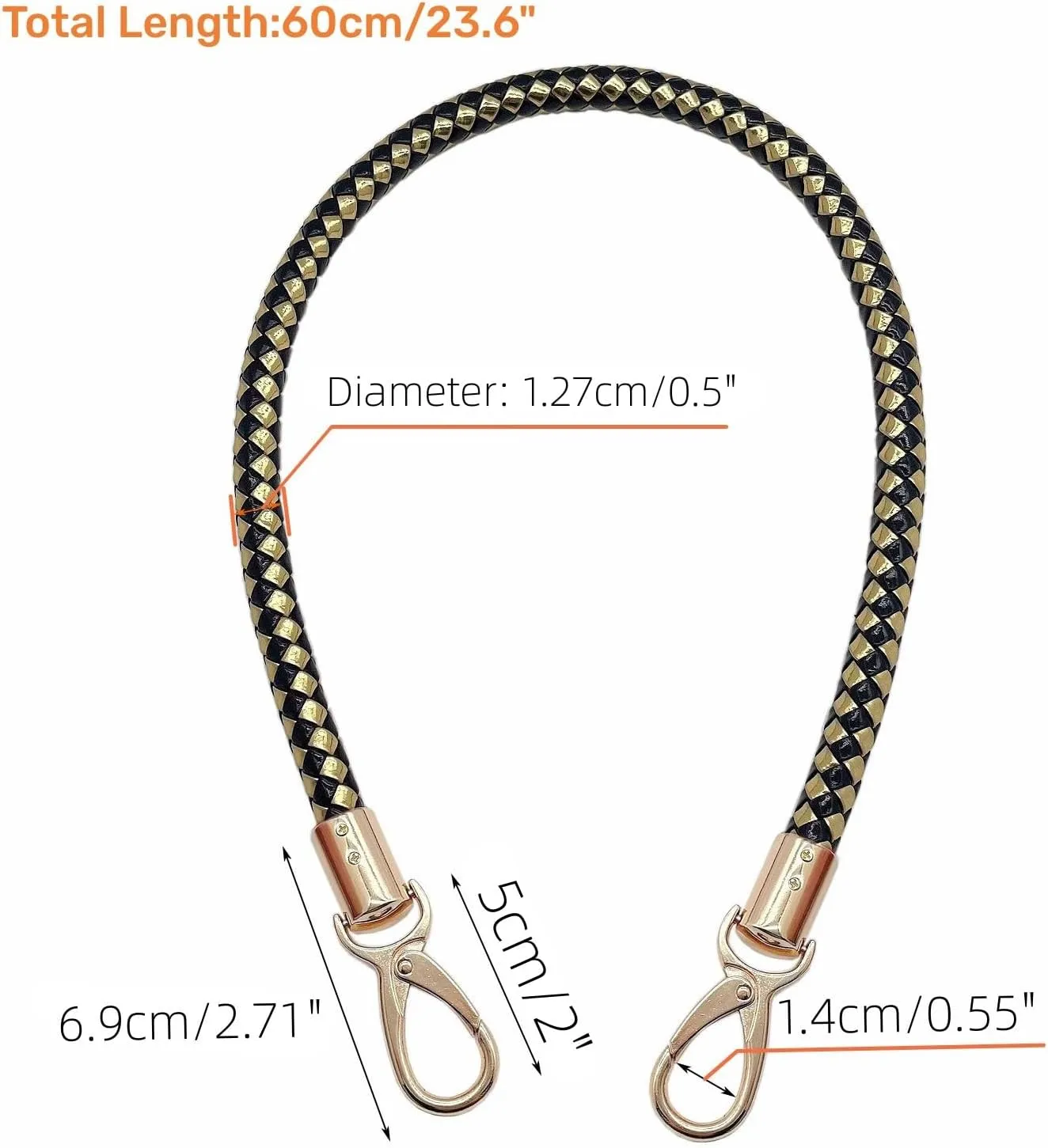 Model Worker 2 PCS 23.6" PU Leather Braided Purse Strap Accessories Purse Clutches Handles Replacement Straps with Gold Metal Buckles (Black Gold)