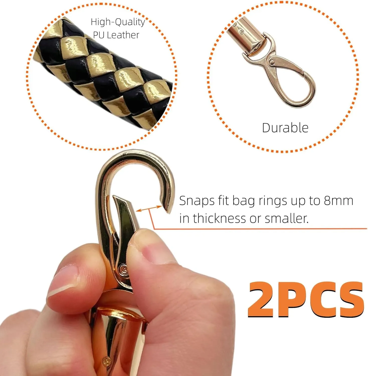 Model Worker 2 PCS 23.6" PU Leather Braided Purse Strap Accessories Purse Clutches Handles Replacement Straps with Gold Metal Buckles (Black Gold)
