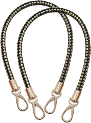 Model Worker 2 PCS 23.6" PU Leather Braided Purse Strap Accessories Purse Clutches Handles Replacement Straps with Gold Metal Buckles (Black Gold)