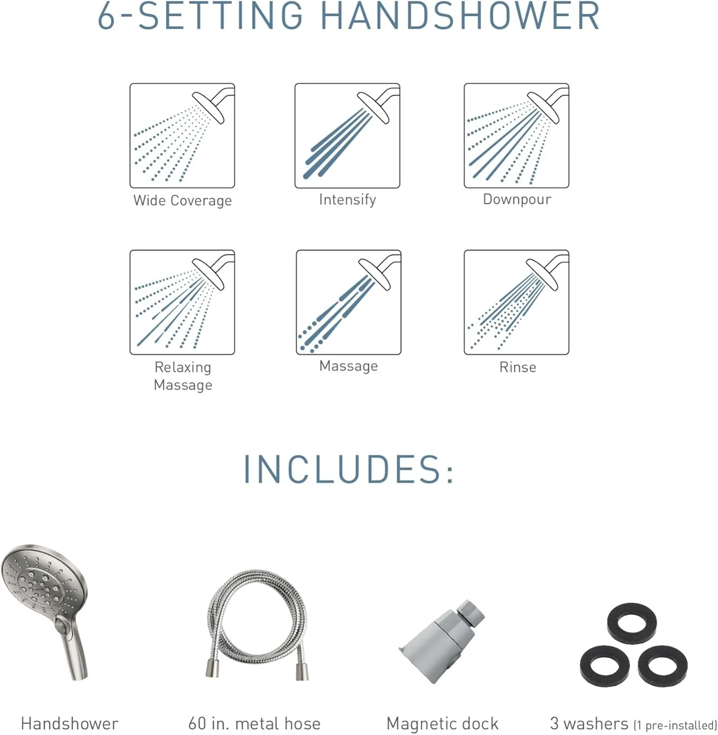 MOEN 26112SRN Engage Six-Function 5.5-Inch Removable Handheld Showerhead with Magnetic Docking System, No Size, Spot Resist Brushed Nickel