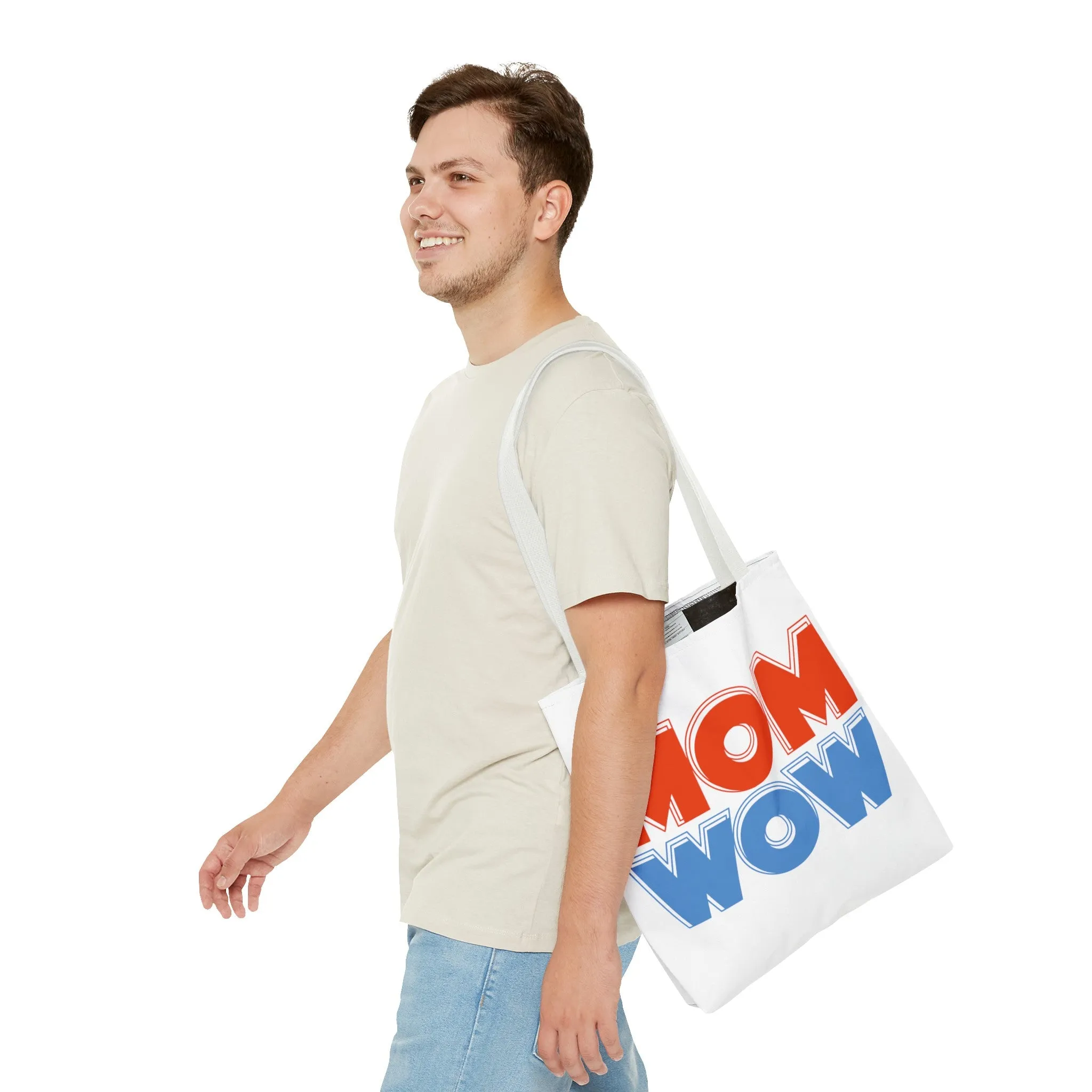 Mom Wow White Tote Bag (AOP)