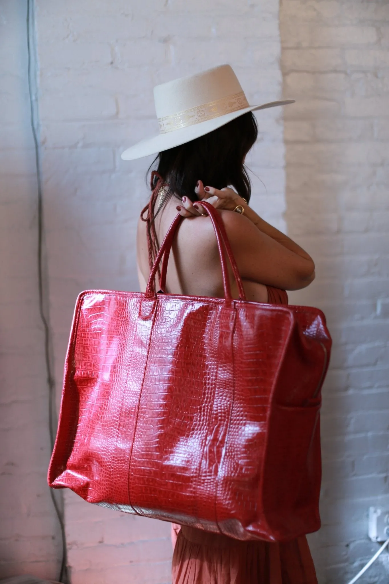 MOMO Red Crocodile Embossed Miami Mega Weekender
