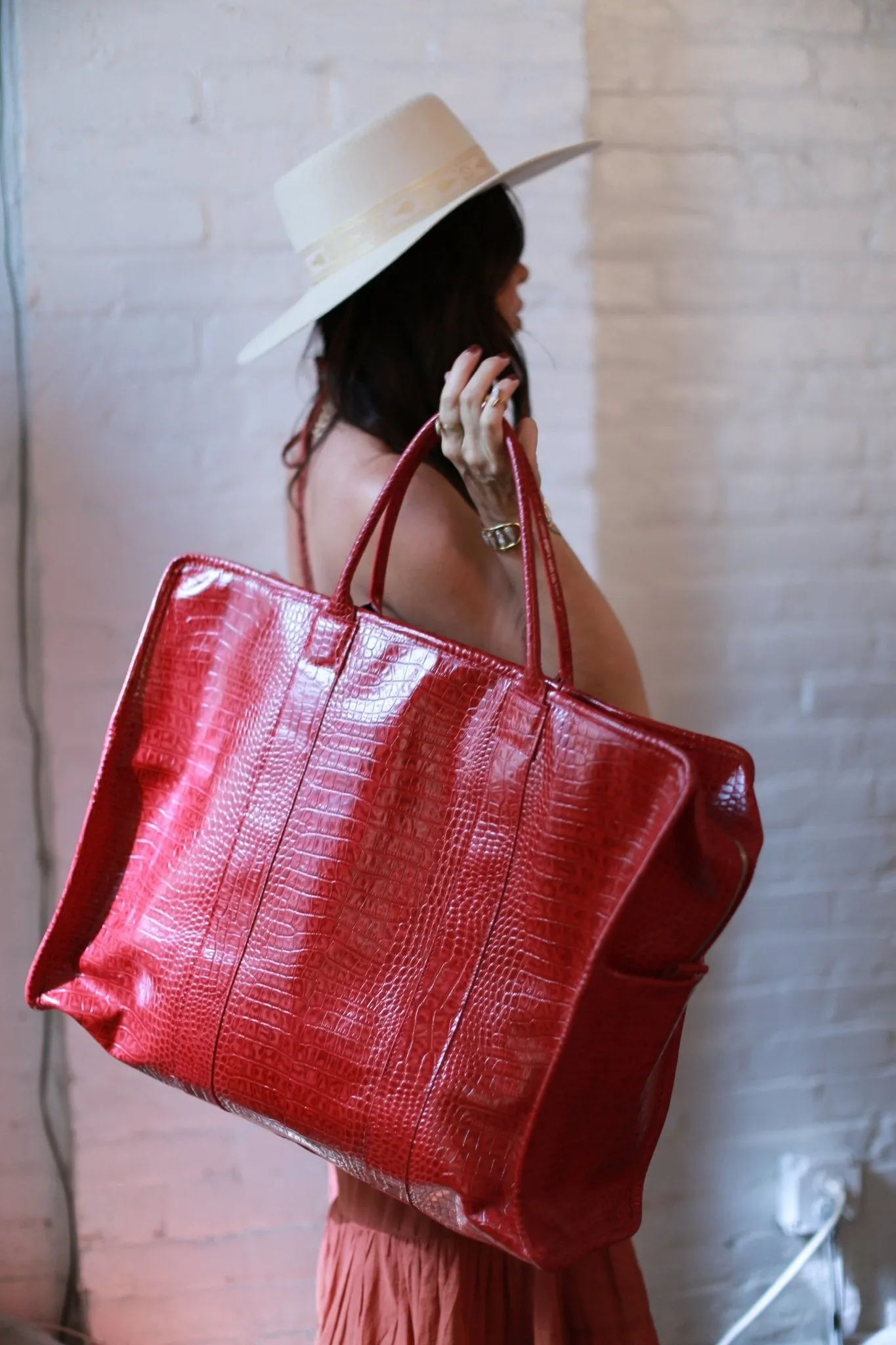MOMO Red Crocodile Embossed Miami Mega Weekender