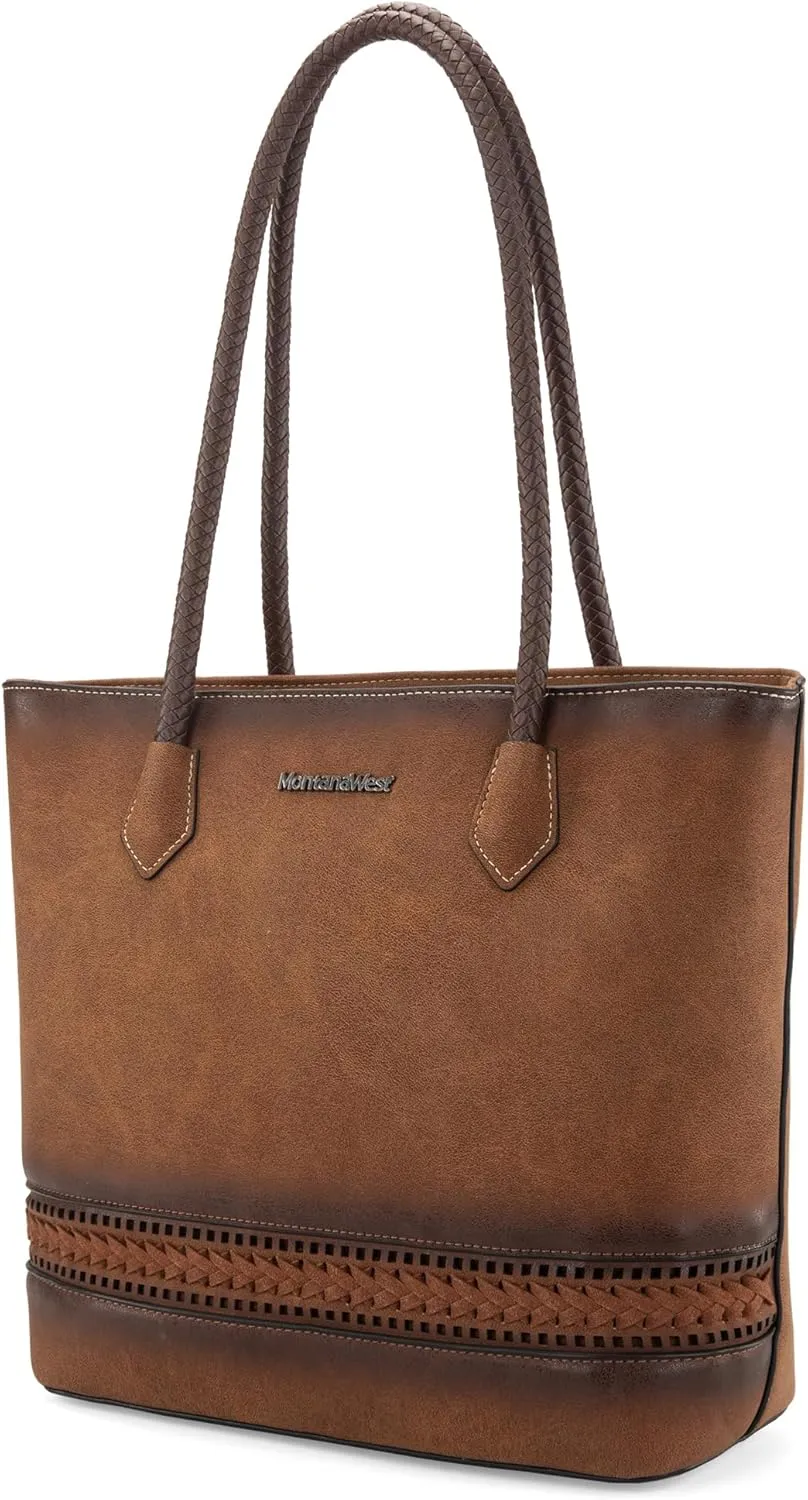 Montana West Woven Tote Bags for Women Medium Purses and Handbags with Concealed Carry Back Zipper Pocket