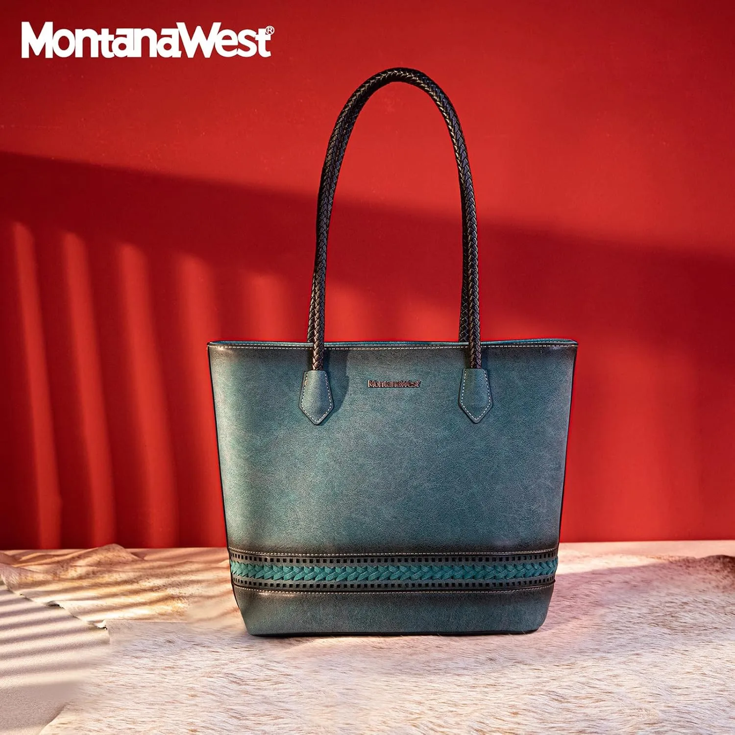 Montana West Woven Tote Bags for Women Medium Purses and Handbags with Concealed Carry Back Zipper Pocket