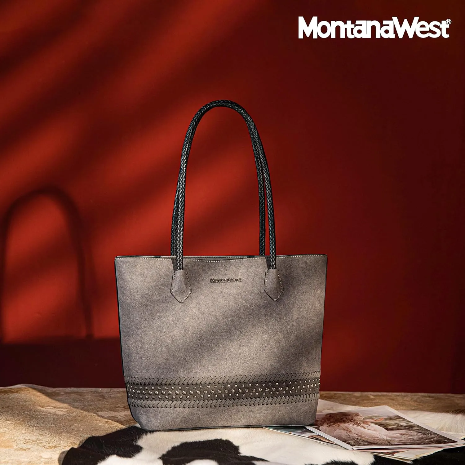 Montana West Woven Tote Bags for Women Medium Purses and Handbags with Concealed Carry Back Zipper Pocket