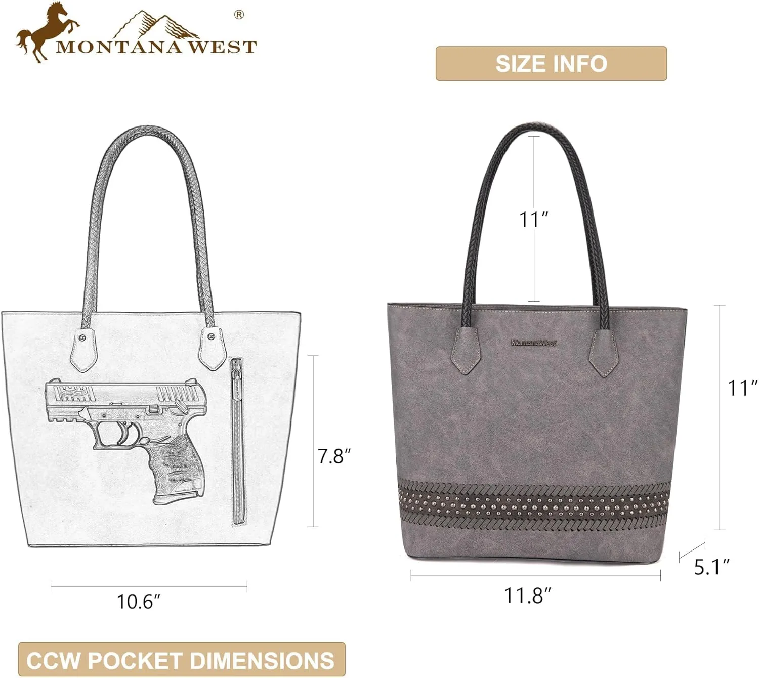 Montana West Woven Tote Bags for Women Medium Purses and Handbags with Concealed Carry Back Zipper Pocket