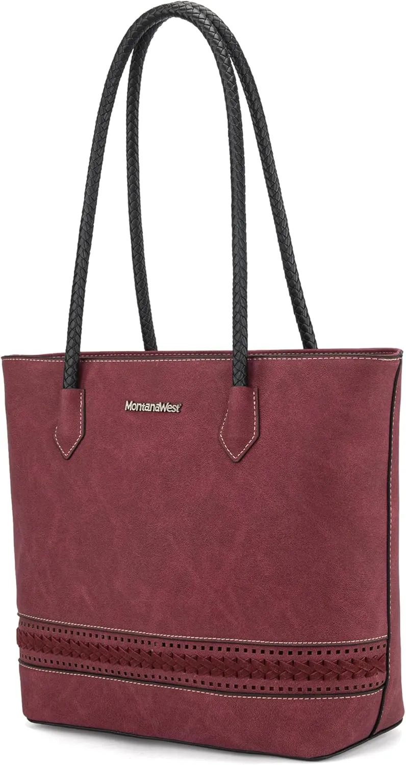 Montana West Woven Tote Bags for Women Medium Purses and Handbags with Concealed Carry Back Zipper Pocket