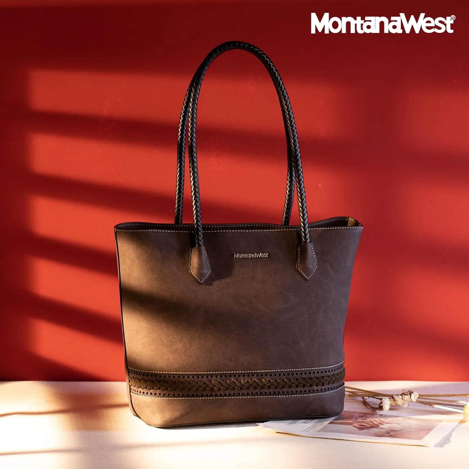 Montana West Woven Tote Bags for Women Medium Purses and Handbags with Concealed Carry Back Zipper Pocket