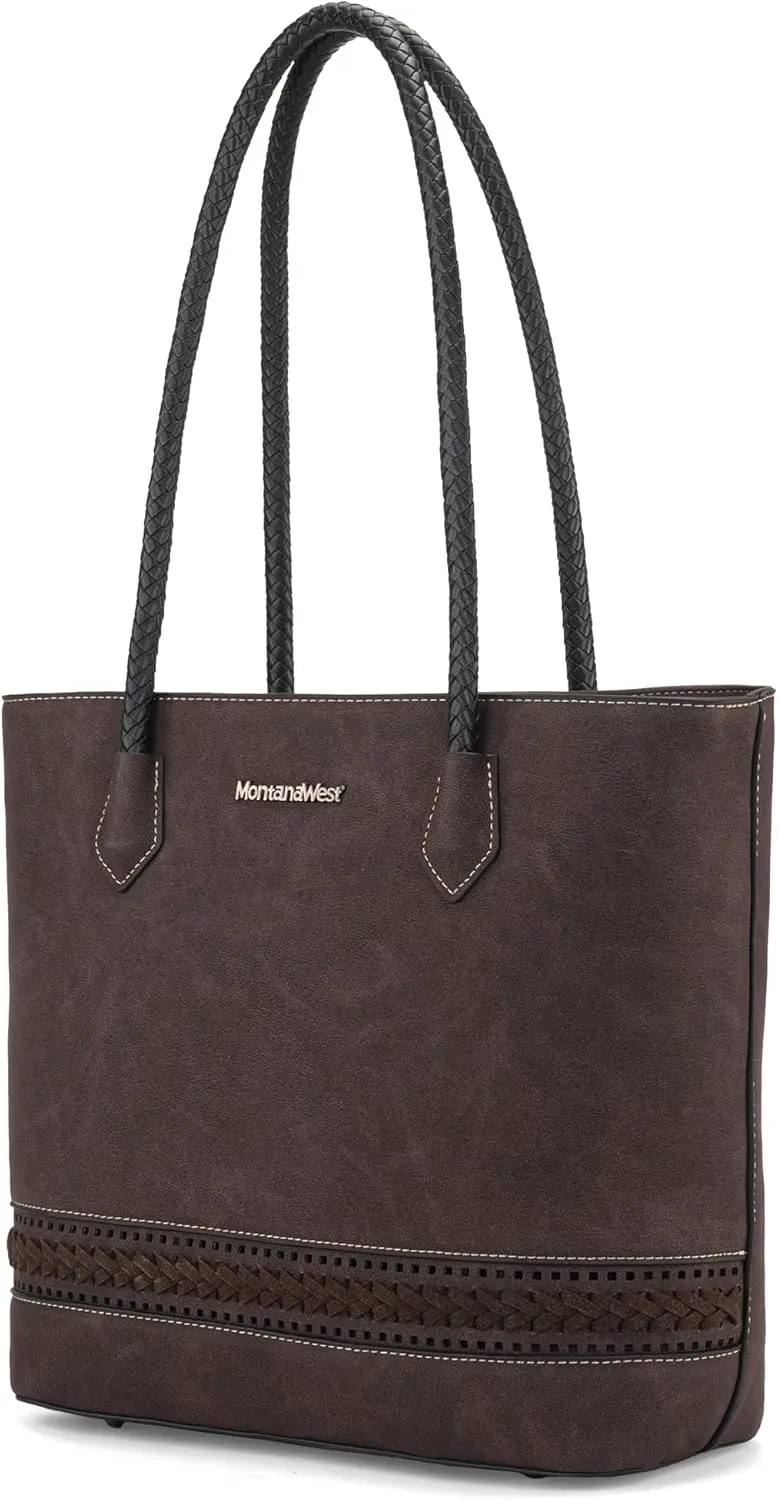 Montana West Woven Tote Bags for Women Medium Purses and Handbags with Concealed Carry Back Zipper Pocket