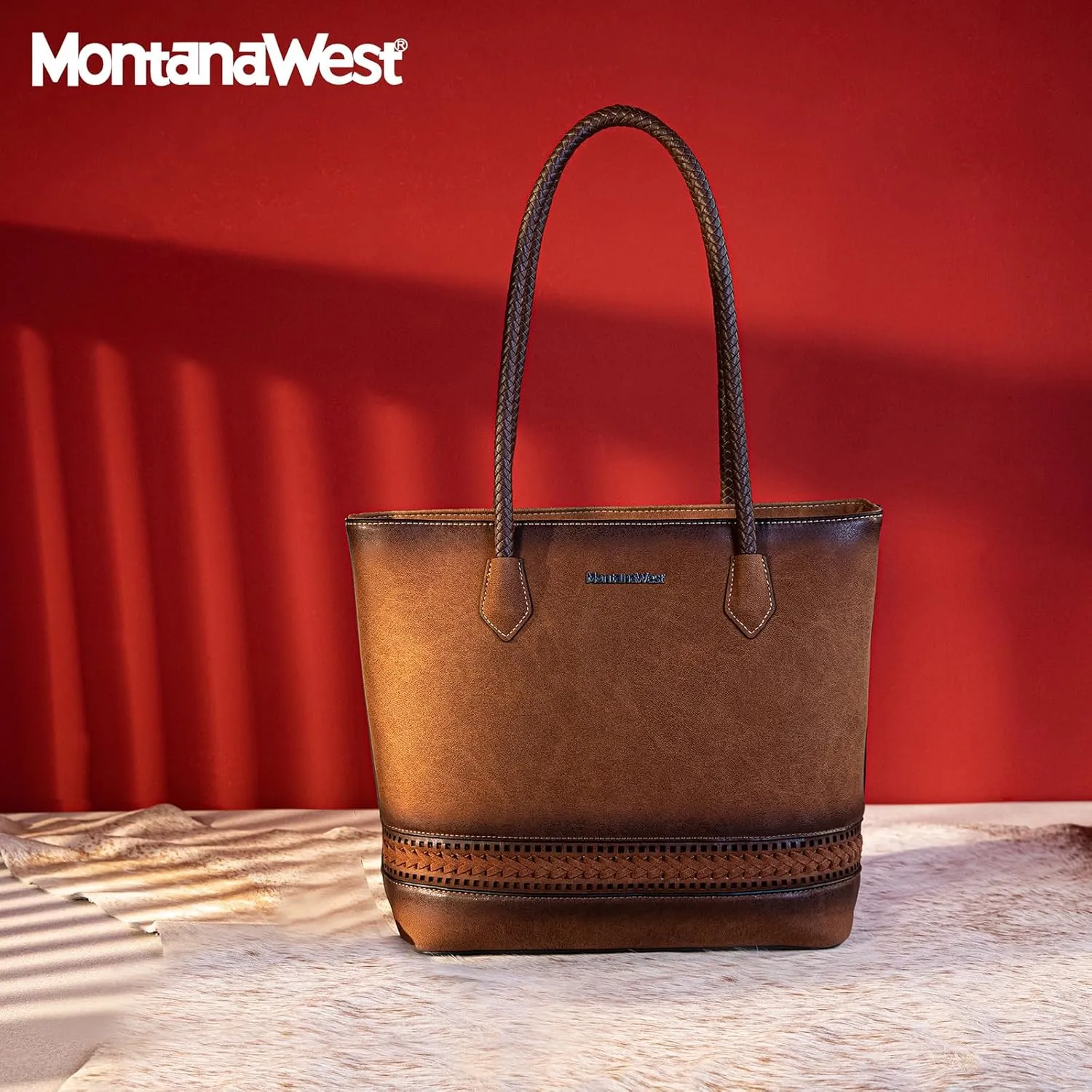 Montana West Woven Tote Bags for Women Medium Purses and Handbags with Concealed Carry Back Zipper Pocket