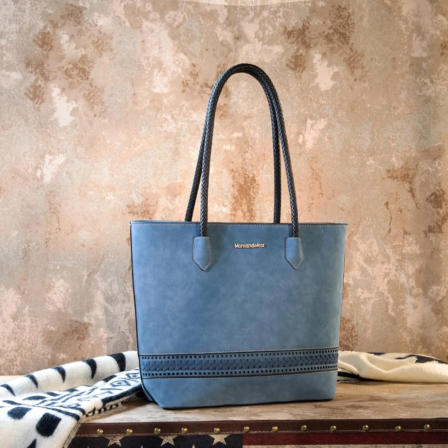Montana West Woven Tote Bags for Women Medium Purses and Handbags with Concealed Carry Back Zipper Pocket