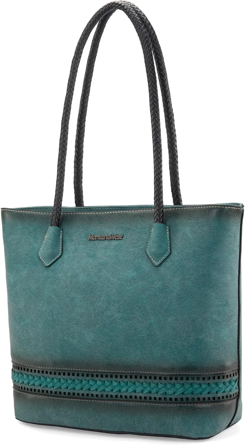 Montana West Woven Tote Bags for Women Medium Purses and Handbags with Concealed Carry Back Zipper Pocket