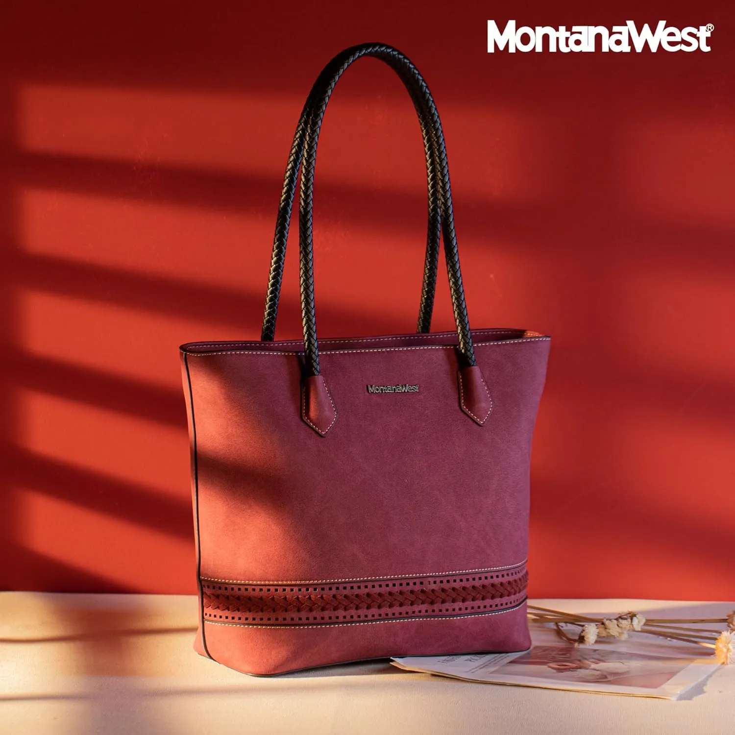 Montana West Woven Tote Bags for Women Medium Purses and Handbags with Concealed Carry Back Zipper Pocket