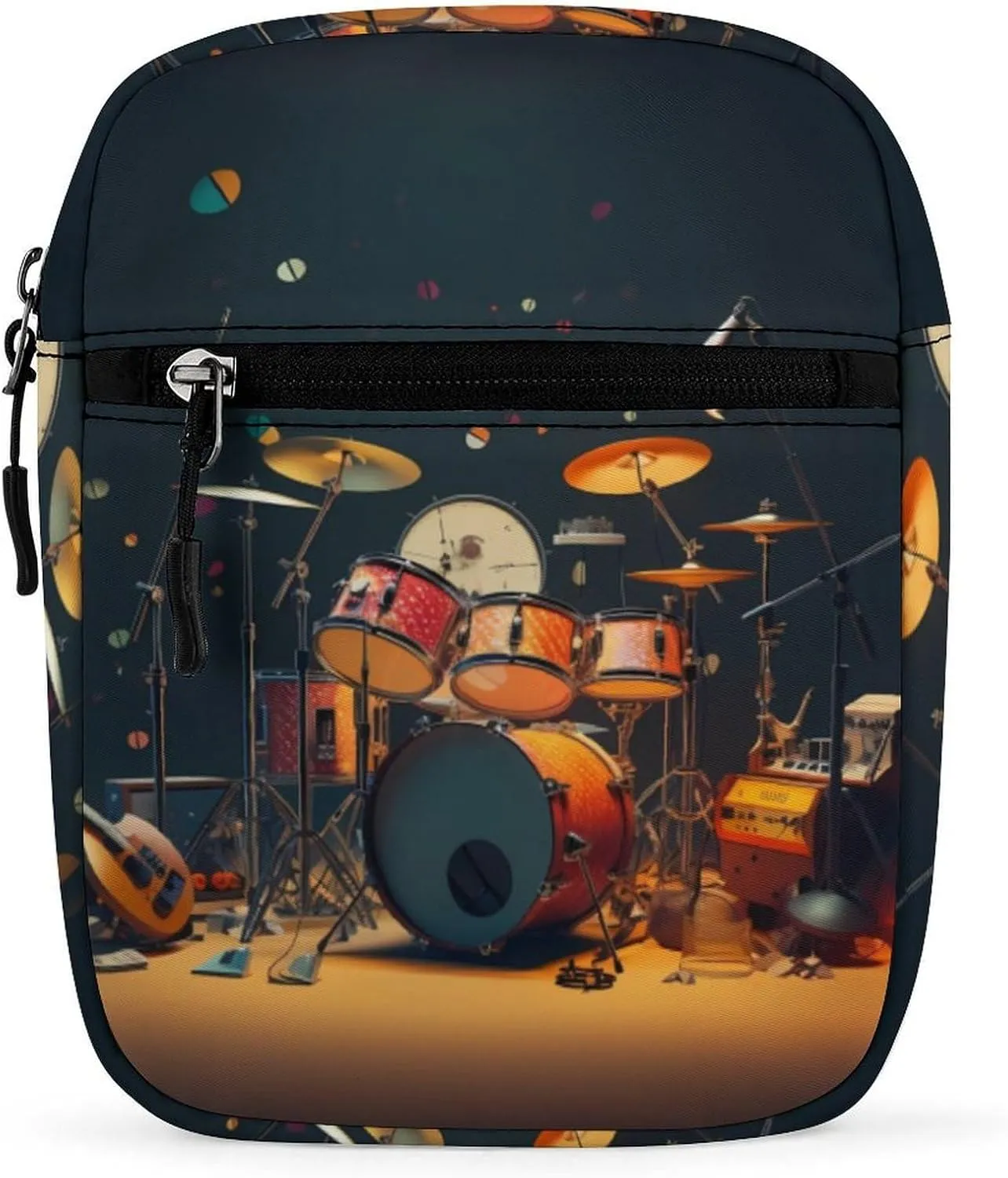 Music Drum Guitar Small Crossbody Bag Mini Shoulder Bag Purse Travel Passport Wallet Bag for Women Men