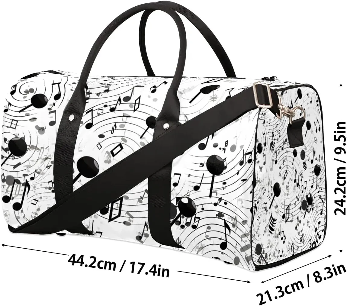 Music Notes Printed Travel Duffel Bag for Women Men Waterproof Foldable Overnight Weekender Bag Large Capacity Sports Gym Bag