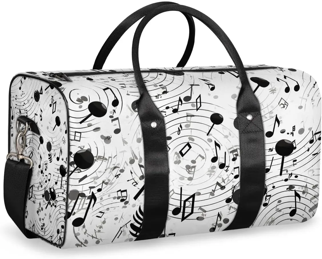Music Notes Printed Travel Duffel Bag for Women Men Waterproof Foldable Overnight Weekender Bag Large Capacity Sports Gym Bag