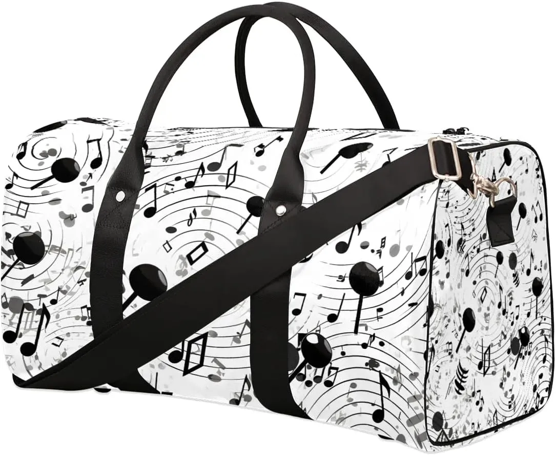 Music Notes Printed Travel Duffel Bag for Women Men Waterproof Foldable Overnight Weekender Bag Large Capacity Sports Gym Bag