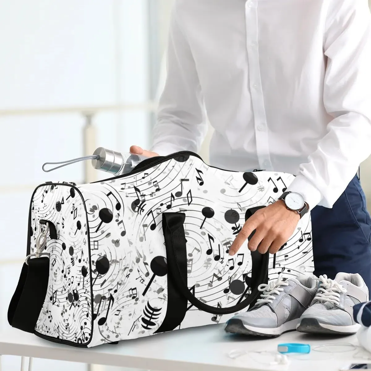Music Notes Printed Travel Duffel Bag for Women Men Waterproof Foldable Overnight Weekender Bag Large Capacity Sports Gym Bag