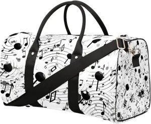 Music Notes Printed Travel Duffel Bag for Women Men Waterproof Foldable Overnight Weekender Bag Large Capacity Sports Gym Bag