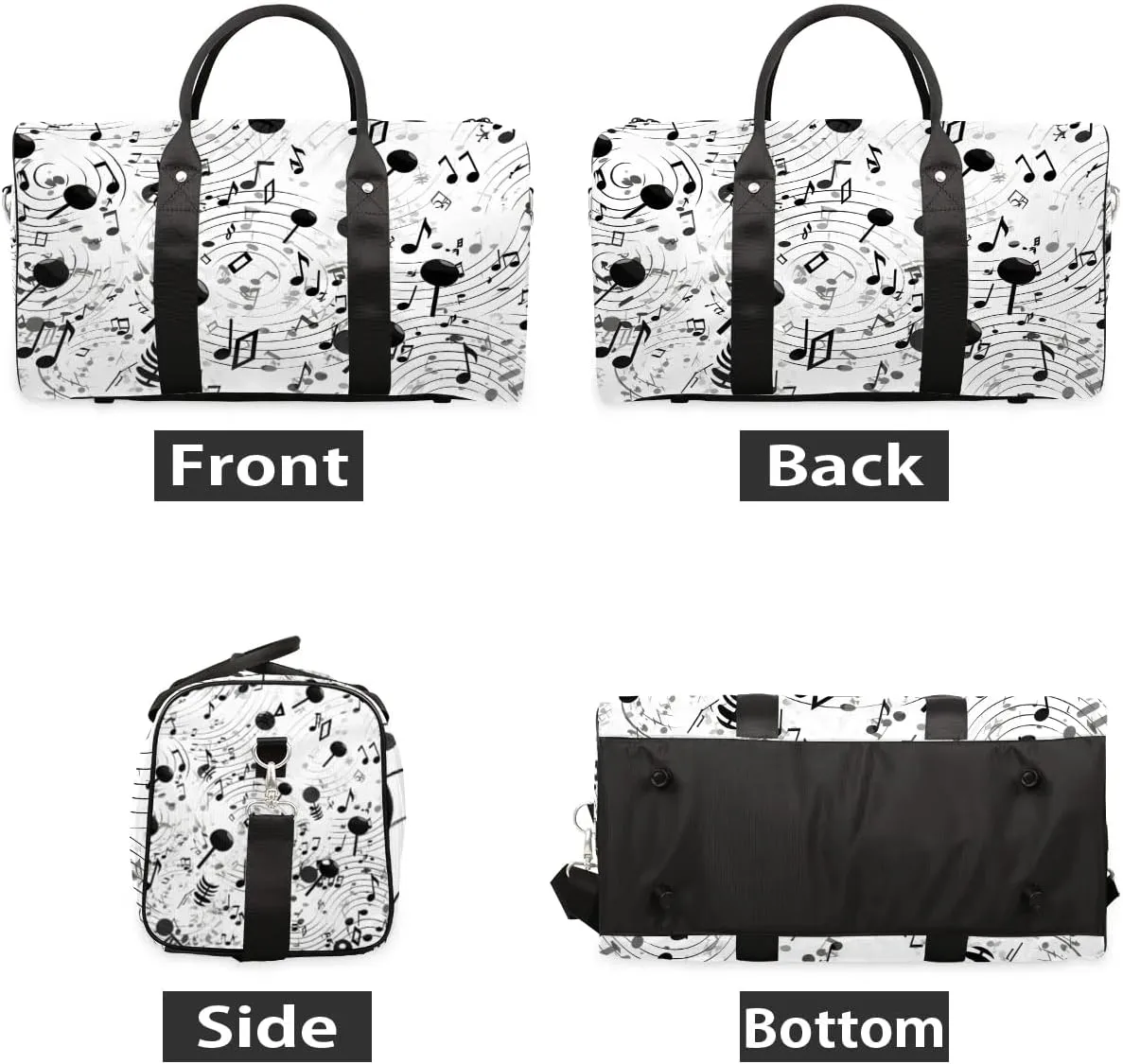 Music Notes Printed Travel Duffel Bag for Women Men Waterproof Foldable Overnight Weekender Bag Large Capacity Sports Gym Bag
