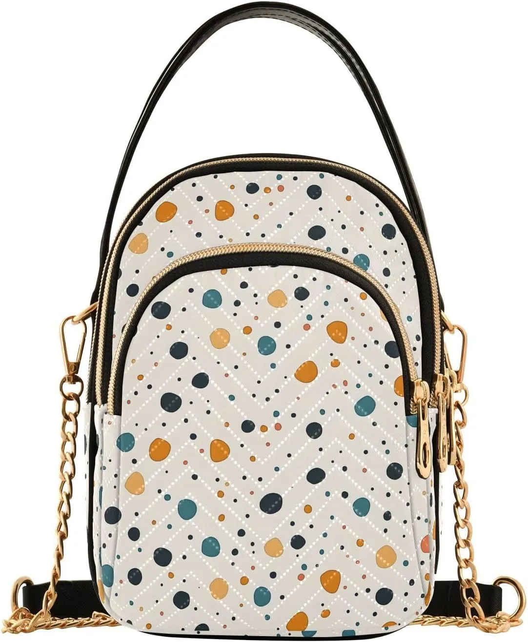 Muted Dots Motif Shoulder Handbag for Girls Stylish Crossbody Handbags with Detachable Chain Shoulder Strap