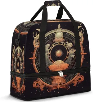 Mystical Ethnic Logos Travel Duffel Bag with Foldable Shoe Compartment Shoulder Tote Travel Weekend Bag Sports Gym Overnight Bags