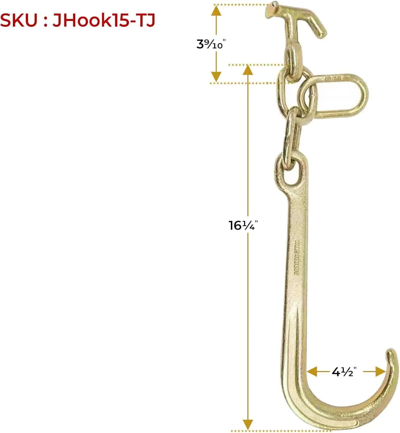 Mytee Products 15" G70 J Hook w/T-J Hooks and Enlarged Link, 5,400 lbs WLL, G70