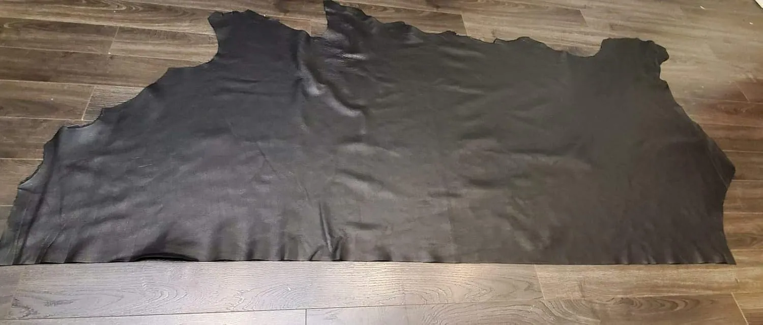 NAT Leathers Black Natural Tumble Grain Genuine Italian Cowhide Leather Skin | Nappa Soft Upholstery Chap Craft Handbag | 2.5 oz 1.2 mm 22 to 26 Square Feet (Over 33"x55" 22-26 sq.ft.)