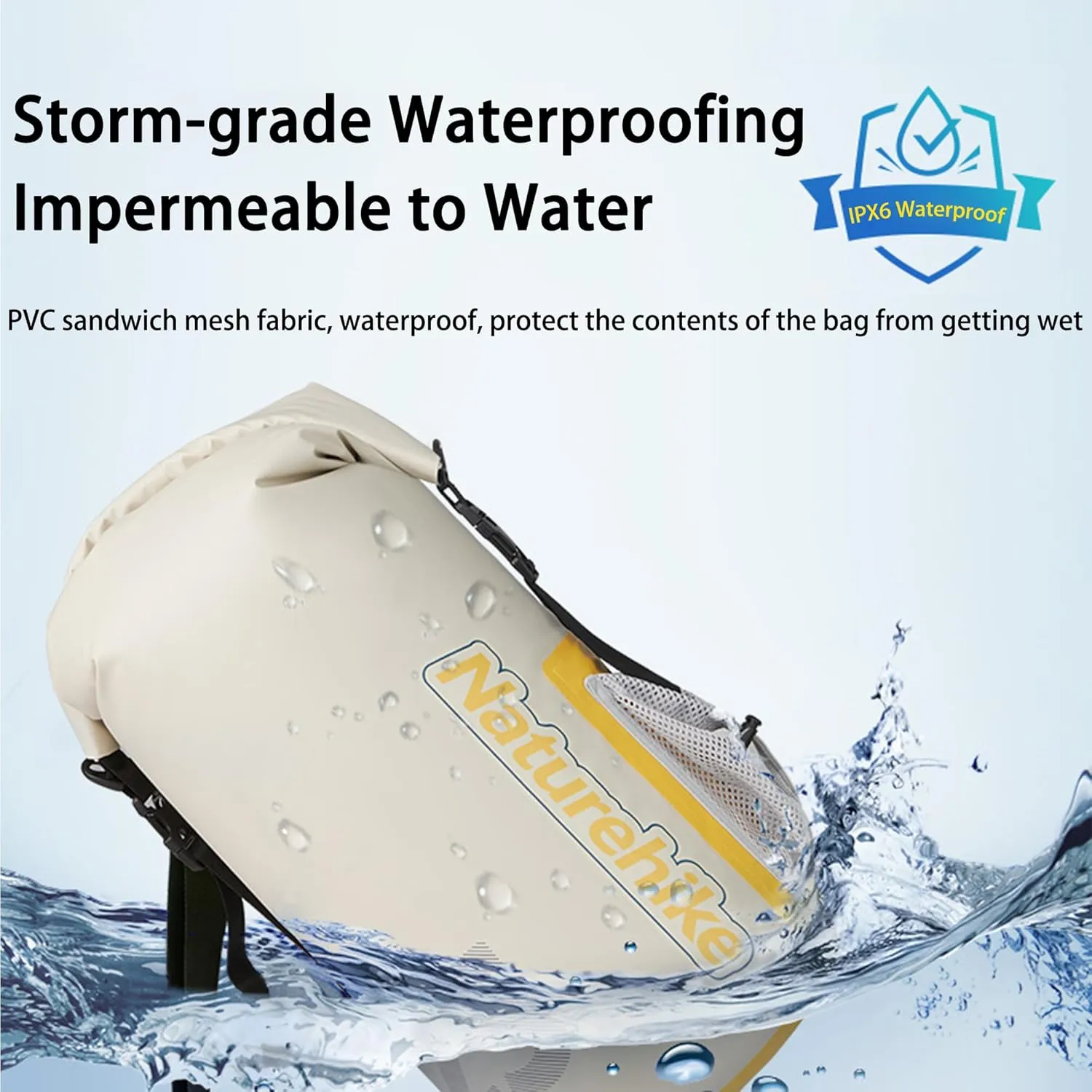 Naturehike PVC Floating Waterproof Dry Backpack, 10L/15L Waterproof Pouch with Wider Shoulder Straps, Roll Top Waterproof Backpack Sack for Travel, Swimming, Boating, Kayaking, Camping (White, 15L)