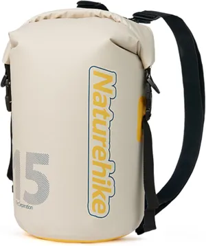 Naturehike PVC Floating Waterproof Dry Backpack, 10L/15L Waterproof Pouch with Wider Shoulder Straps, Roll Top Waterproof Backpack Sack for Travel, Swimming, Boating, Kayaking, Camping (White, 15L)