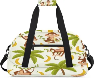 Naughty Monkey Gym Duffel Bag for Men Women Banana Palm Tree Sports Tote Bag with Adjustable Shoulder Strap for Dance Gymnastics Traveling Outdoor Camping Overnight Stay